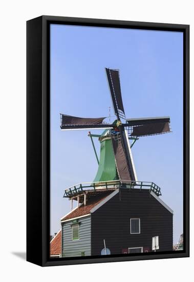 Preserved Historic Windmills and Houses in Zaanse Schans-Amanda Hall-Framed Stretched Canvas