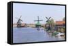 Preserved Historic Windmills and Houses in Zaanse Schans-Amanda Hall-Framed Stretched Canvas