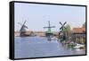 Preserved Historic Windmills and Houses in Zaanse Schans-Amanda Hall-Framed Stretched Canvas