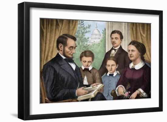 President Abraham Lincoln and His Family Reading a Book in the White House-null-Framed Giclee Print