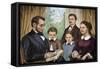 President Abraham Lincoln and His Family Reading a Book in the White House-null-Framed Stretched Canvas