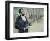 President Abraham Lincoln Test-Fires the Spencer Seven-Shot Repeater Rifle in August 1863-null-Framed Giclee Print