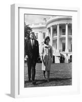 President and Mrs. John F. Kennedy Walking on the South Lawn of the White House on April 16, 1962-null-Framed Photo