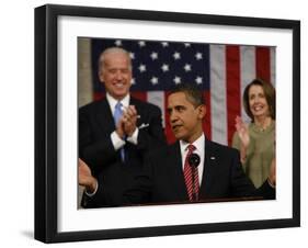 President Barack Obama Acknowledges Applause before His Address to a Joint Session of Congress-null-Framed Photographic Print