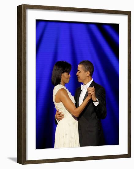 President Barack Obama and First Lady Dance Together at Neighborhood Inaugural Ball in Washington-null-Framed Photographic Print