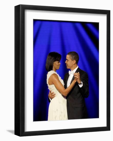 President Barack Obama and First Lady Dance Together at Neighborhood Inaugural Ball in Washington-null-Framed Photographic Print