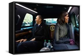 President Barack Obama and First Lady Michelle Obama Ride in the Inaugural Parade-null-Framed Stretched Canvas