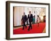 President Barack Obama and First Lady Michelle Obama Walk with Former President George W Bush-null-Framed Photo