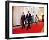 President Barack Obama and First Lady Michelle Obama Walk with Former President George W Bush-null-Framed Photo