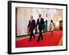 President Barack Obama and First Lady Michelle Obama Walk with Former President George W Bush-null-Framed Photo