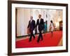 President Barack Obama and First Lady Michelle Obama Walk with Former President George W Bush-null-Framed Photo