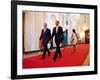 President Barack Obama and First Lady Michelle Obama Walk with Former President George W Bush-null-Framed Photo