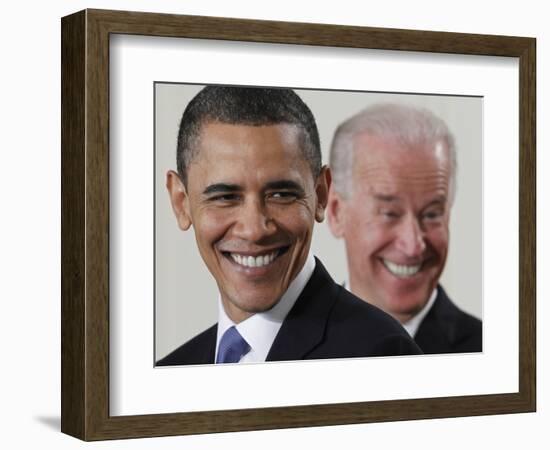 President Barack Obama and Vice President Joe Biden in the East Room of the White House-null-Framed Photographic Print