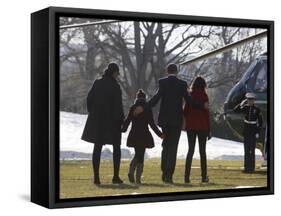 President Barack Obama anf Family Walk on the South Lawn of the White House in Washington-null-Framed Stretched Canvas