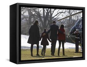 President Barack Obama anf Family Walk on the South Lawn of the White House in Washington-null-Framed Stretched Canvas