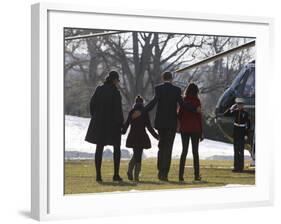 President Barack Obama anf Family Walk on the South Lawn of the White House in Washington-null-Framed Photographic Print