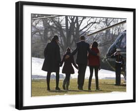 President Barack Obama anf Family Walk on the South Lawn of the White House in Washington-null-Framed Photographic Print