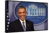 President Barack Obama at a News Conference, Brady Press Briefing Room-Dennis Brack-Framed Stretched Canvas