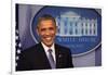 President Barack Obama at a News Conference, Brady Press Briefing Room-Dennis Brack-Framed Photographic Print