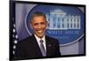 President Barack Obama at a News Conference, Brady Press Briefing Room-Dennis Brack-Framed Photographic Print