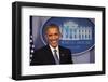 President Barack Obama at a News Conference, Brady Press Briefing Room-Dennis Brack-Framed Premium Photographic Print