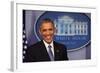 President Barack Obama at a News Conference, Brady Press Briefing Room-Dennis Brack-Framed Photographic Print