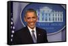 President Barack Obama at a News Conference, Brady Press Briefing Room-Dennis Brack-Framed Stretched Canvas