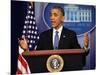 President Barack Obama at a News Conference, Brady Press Briefing Room-Dennis Brack-Mounted Photographic Print