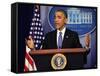 President Barack Obama at a News Conference, Brady Press Briefing Room-Dennis Brack-Framed Stretched Canvas