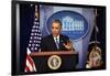 President Barack Obama at a News Conference, Brady Press Briefing Room-Dennis Brack-Framed Premium Photographic Print