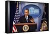 President Barack Obama at a News Conference, Brady Press Briefing Room-Dennis Brack-Framed Stretched Canvas