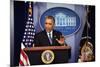 President Barack Obama at a News Conference, Brady Press Briefing Room-Dennis Brack-Mounted Photographic Print