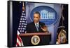 President Barack Obama at a News Conference, Brady Press Briefing Room-Dennis Brack-Framed Stretched Canvas