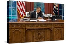 President Barack Obama at His Oval Office Desk, Sept. 7, 2011-null-Stretched Canvas