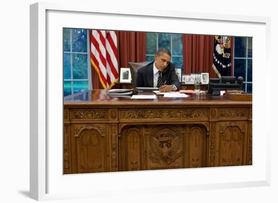 President Barack Obama at His Oval Office Desk, Sept. 7, 2011-null-Framed Photo