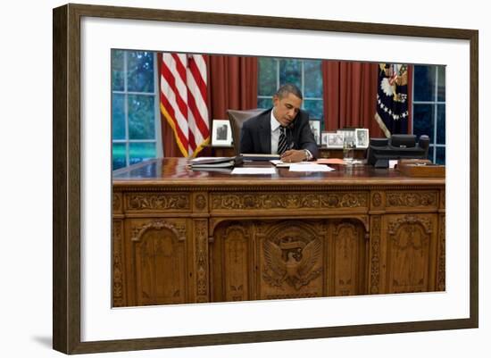 President Barack Obama at His Oval Office Desk, Sept. 7, 2011-null-Framed Photo