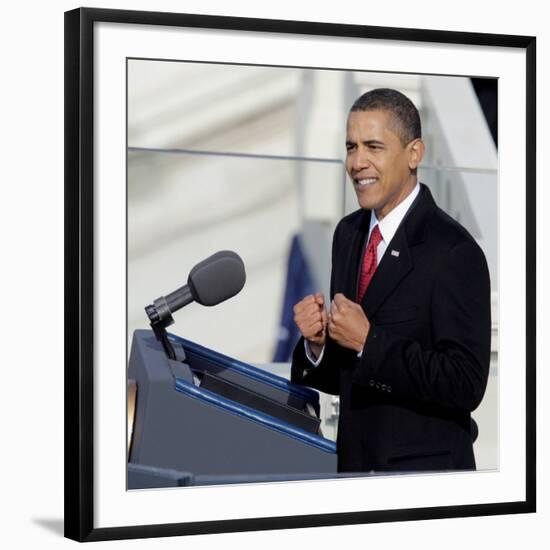 President Barack Obama Delivering His Inaugural Address, Washington DC, January 20, 2009-null-Framed Photographic Print