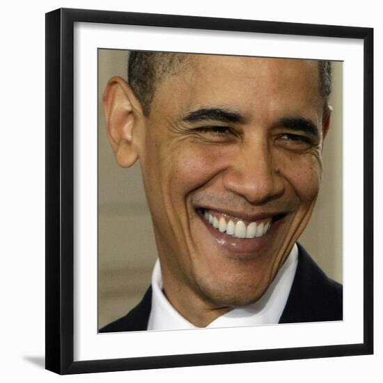 President Barack Obama During the Signing Ceremony for the Health Care Bill-null-Framed Photographic Print