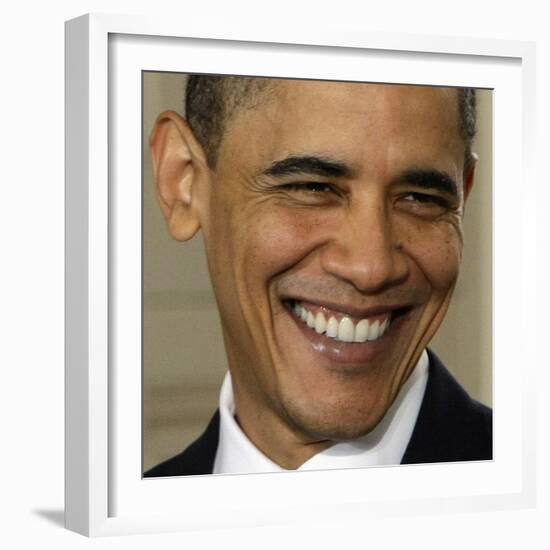 President Barack Obama During the Signing Ceremony for the Health Care Bill-null-Framed Photographic Print