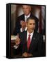 President Barack Obama Gestures While Delivering Speech on Healthcare to Joint Session of Congress-null-Framed Stretched Canvas