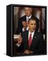 President Barack Obama Gestures While Delivering Speech on Healthcare to Joint Session of Congress-null-Framed Stretched Canvas