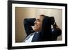 President Barack Obama Has a Relaxed Moment in a Meeting in the White House Situation Room-null-Framed Photo