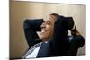 President Barack Obama Has a Relaxed Moment in a Meeting in the White House Situation Room-null-Mounted Photo