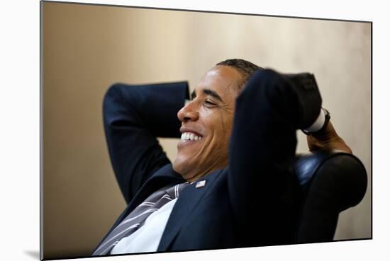 President Barack Obama Has a Relaxed Moment in a Meeting in the White House Situation Room-null-Mounted Photo