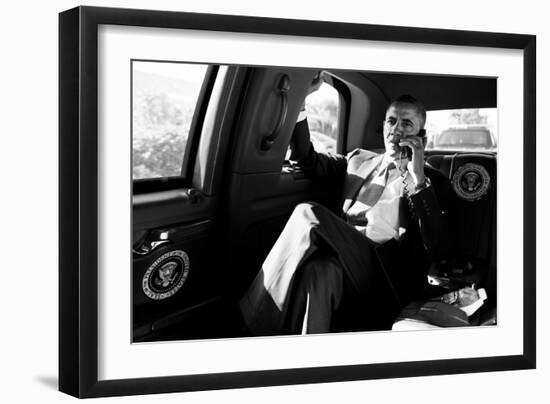 President Barack Obama in a Conference Call with Advisors to Discuss the Aurora, Colorado Shootings-null-Framed Photo