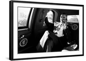 President Barack Obama in a Conference Call with Advisors to Discuss the Aurora, Colorado Shootings-null-Framed Photo