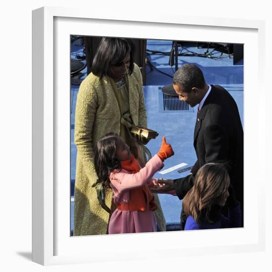 President Barack Obama is Congratulated by his Daughter after Taking the Oath of Office, Washington-null-Framed Photographic Print