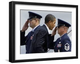 President Barack Obama is Saluted as He Boards Air Force One at Andrews Air Force Base-null-Framed Photographic Print