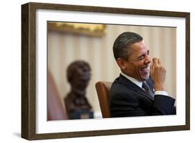 President Barack Obama Laughs During a Meeting in the Oval Office, Jan. 24, 2011-null-Framed Photo