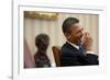 President Barack Obama Laughs During a Meeting in the Oval Office, Jan. 24, 2011-null-Framed Photo